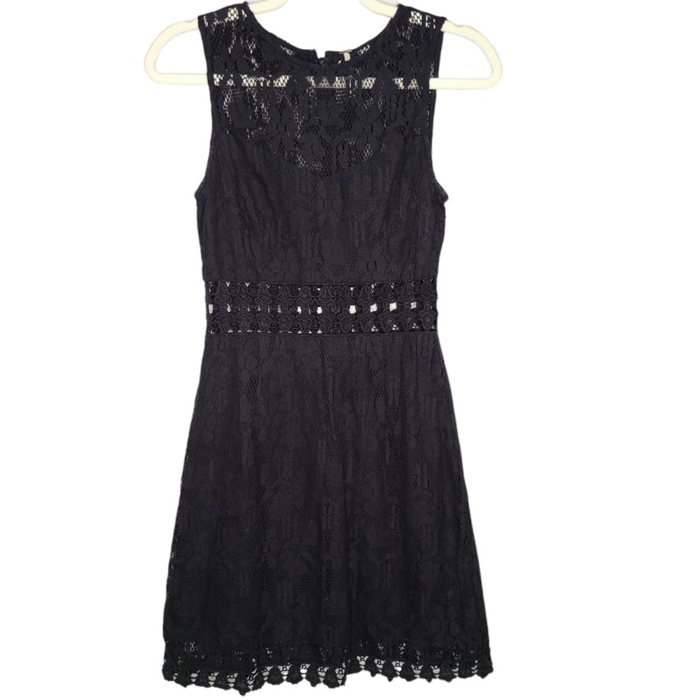 Free People Black Lace Embroidered Out Waist Mini Dress